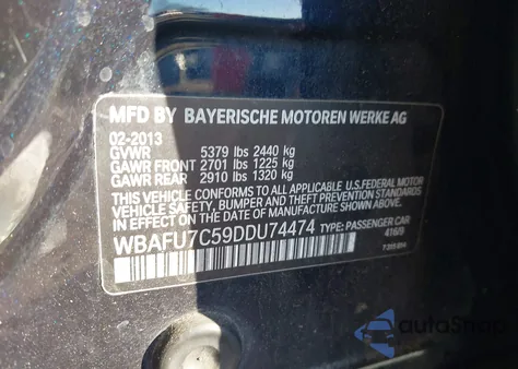 2013 BMW 535I xDrive z USA, uszkodzony, nr VIN WBAFU7C59DDU74474